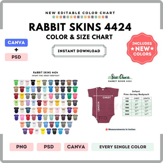 Rabbit Skins 4424 Color and Size Chart