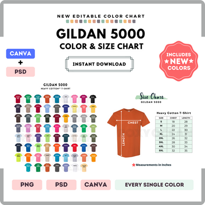 Gildan 5000 Color and Size Chart