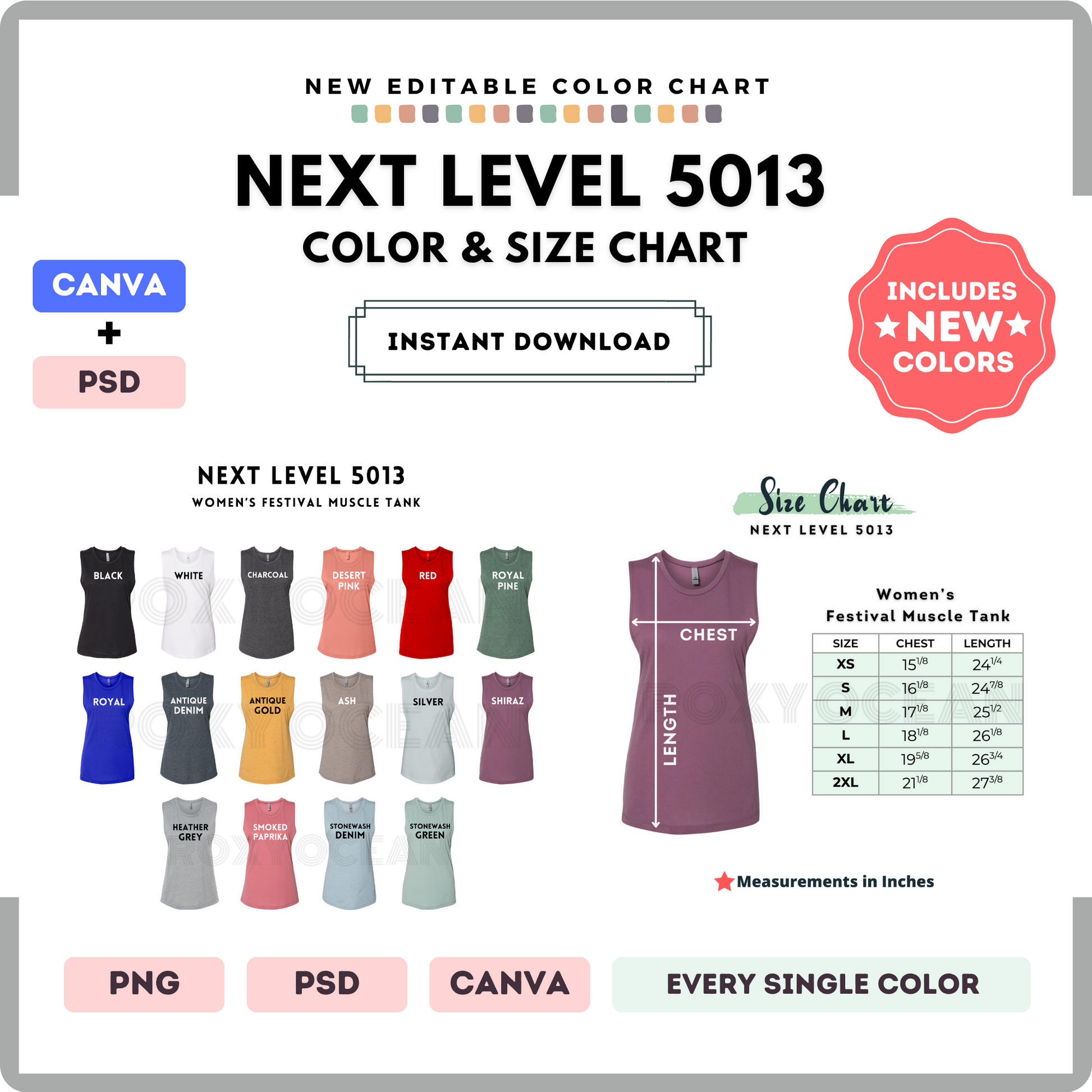 Next Level 5013 Color and Size Chart