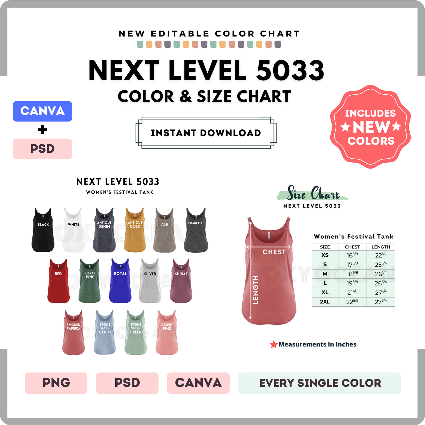 Next Level 5033 Color and Size Chart