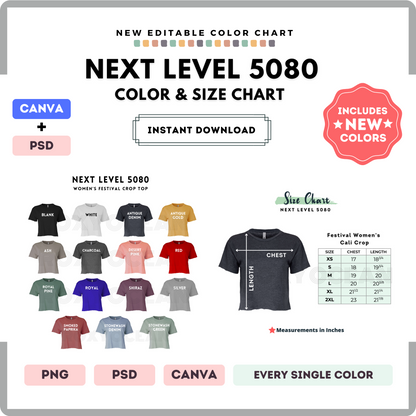Next Level 5080 Color and Size Chart