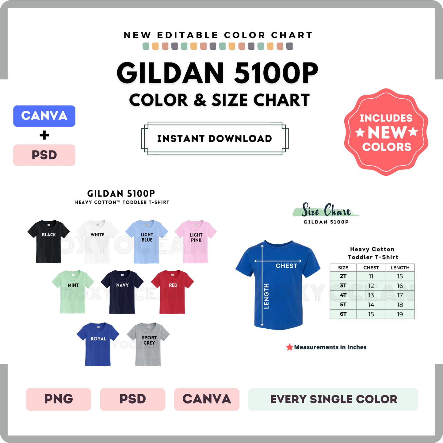 Gildan 5100P Color and Size Chart