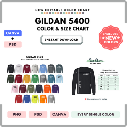 Gildan 5400 Color and Size Chart