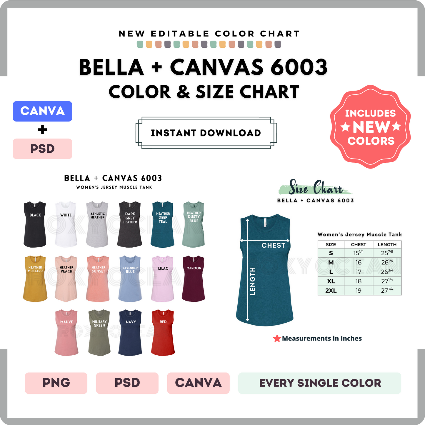 Bella Canvas 6003 Color and Size Chart