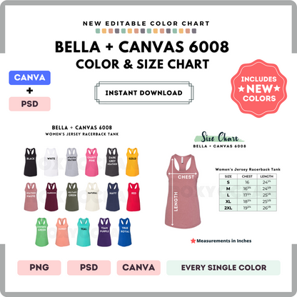 Bella Canvas 6008 Color and Size Chart