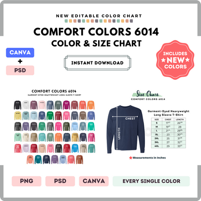 Comfort Colors 6014 Color and Size Chart