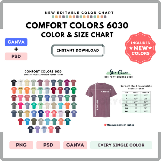 Comfort Colors 6030 Color and Size Chart
