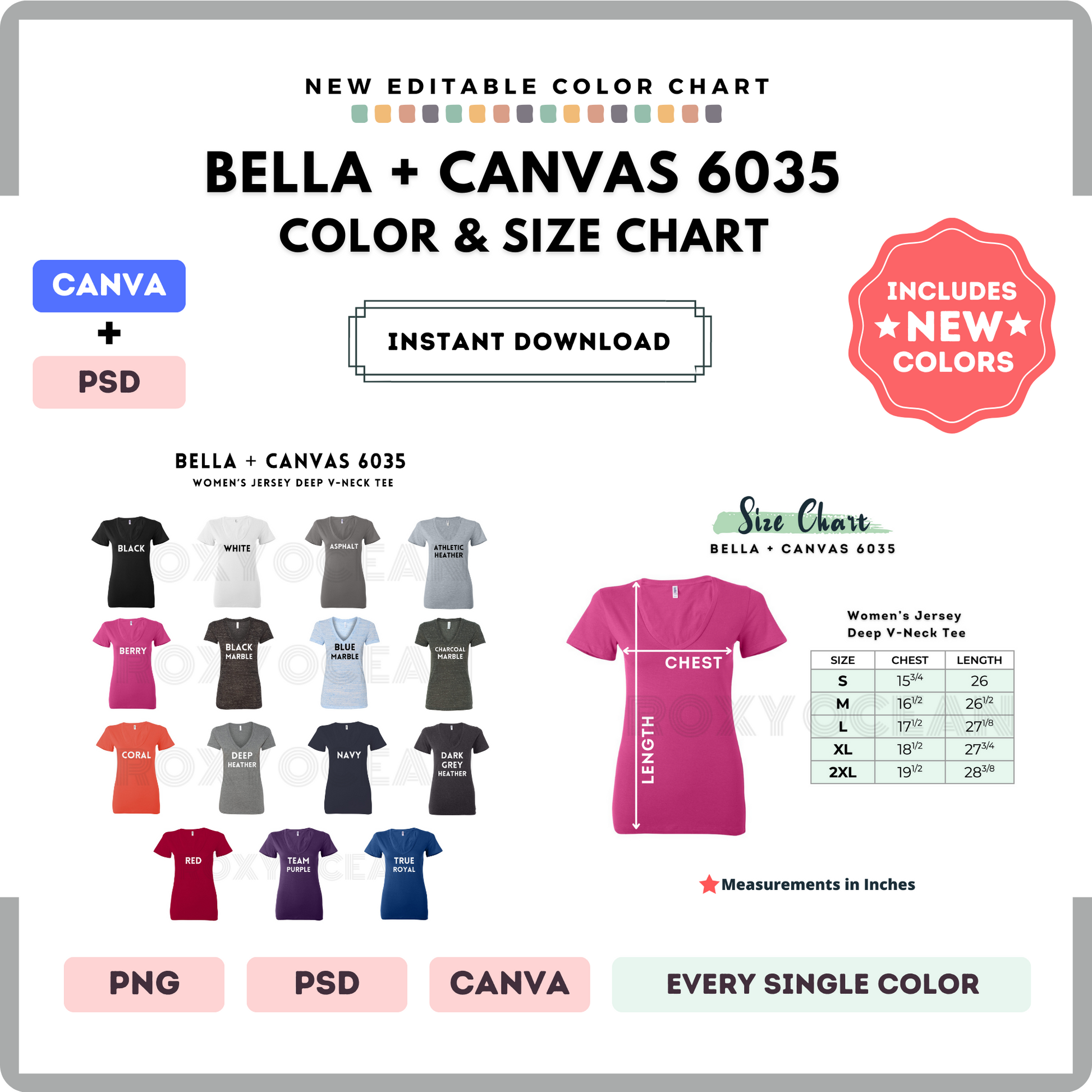 Bella Canvas 6035 Color and Size Chart