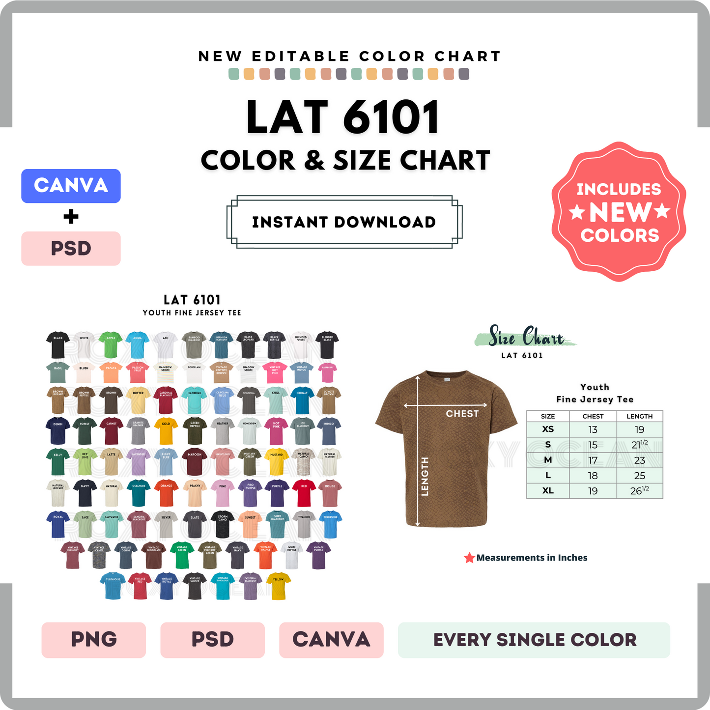 LAT 6101 Color and Size Chart