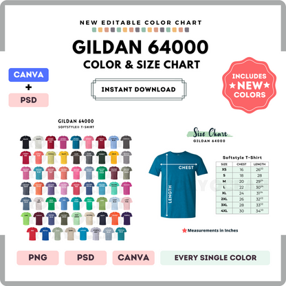 Gildan 64000 Color and Size Chart
