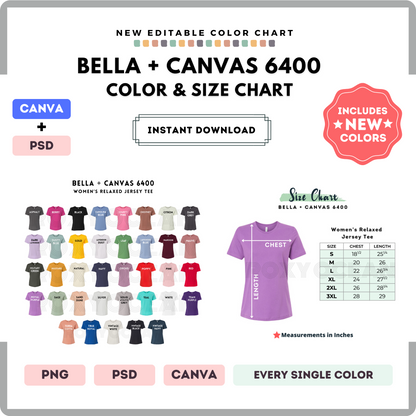 Bella Canvas 6400 Color and Size Chart