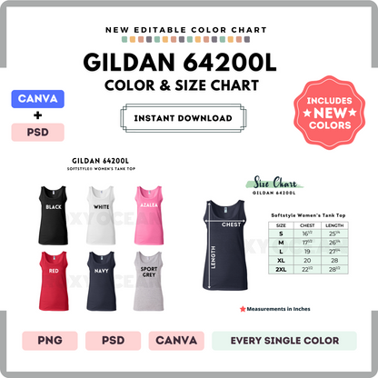 Gildan 64200L Color and Size Chart