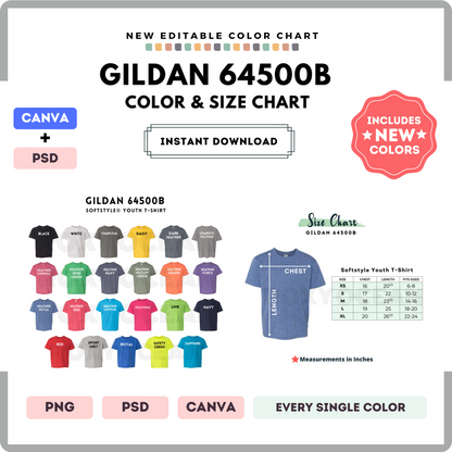 Gildan 64500B Color and Size Chart