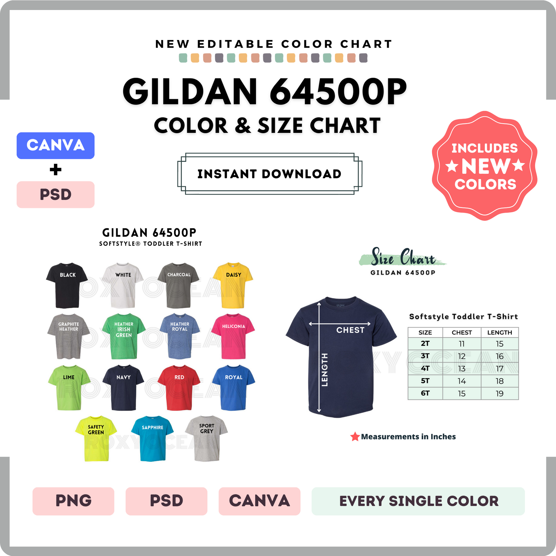 Gildan 64500P Color and Size Chart