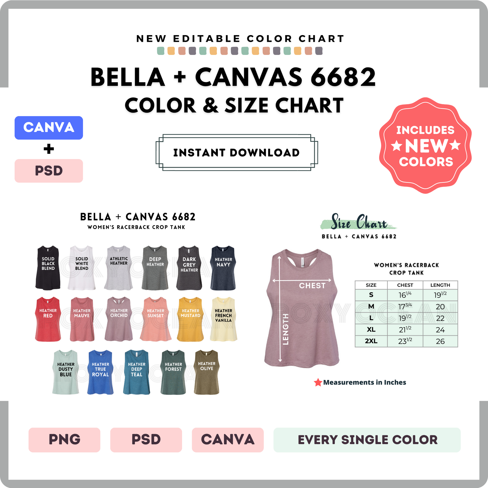 Bella Canvas 6682 Color and Size Chart