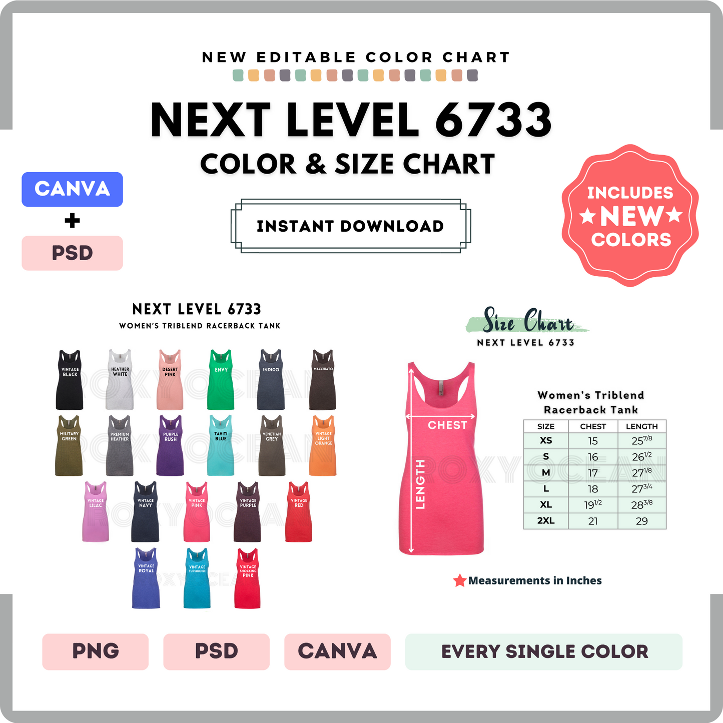 Next Level 6733 Color and Size Chart