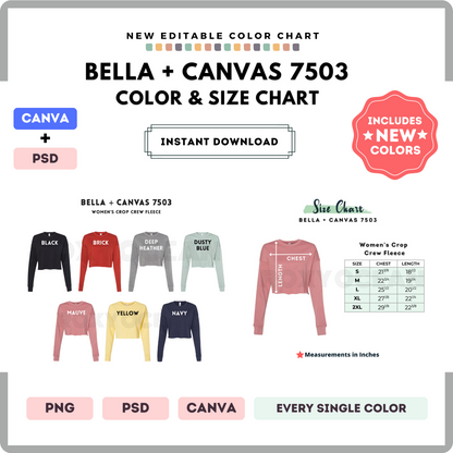 Bella Canvas 7503 Color and Size Chart
