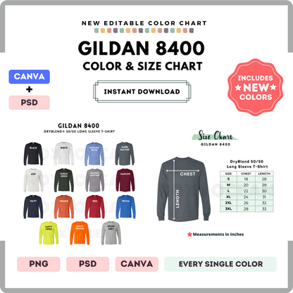 Gildan 8400 Color and Size Chart