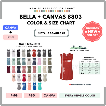 Bella Canvas 8803 Color and Size Chart