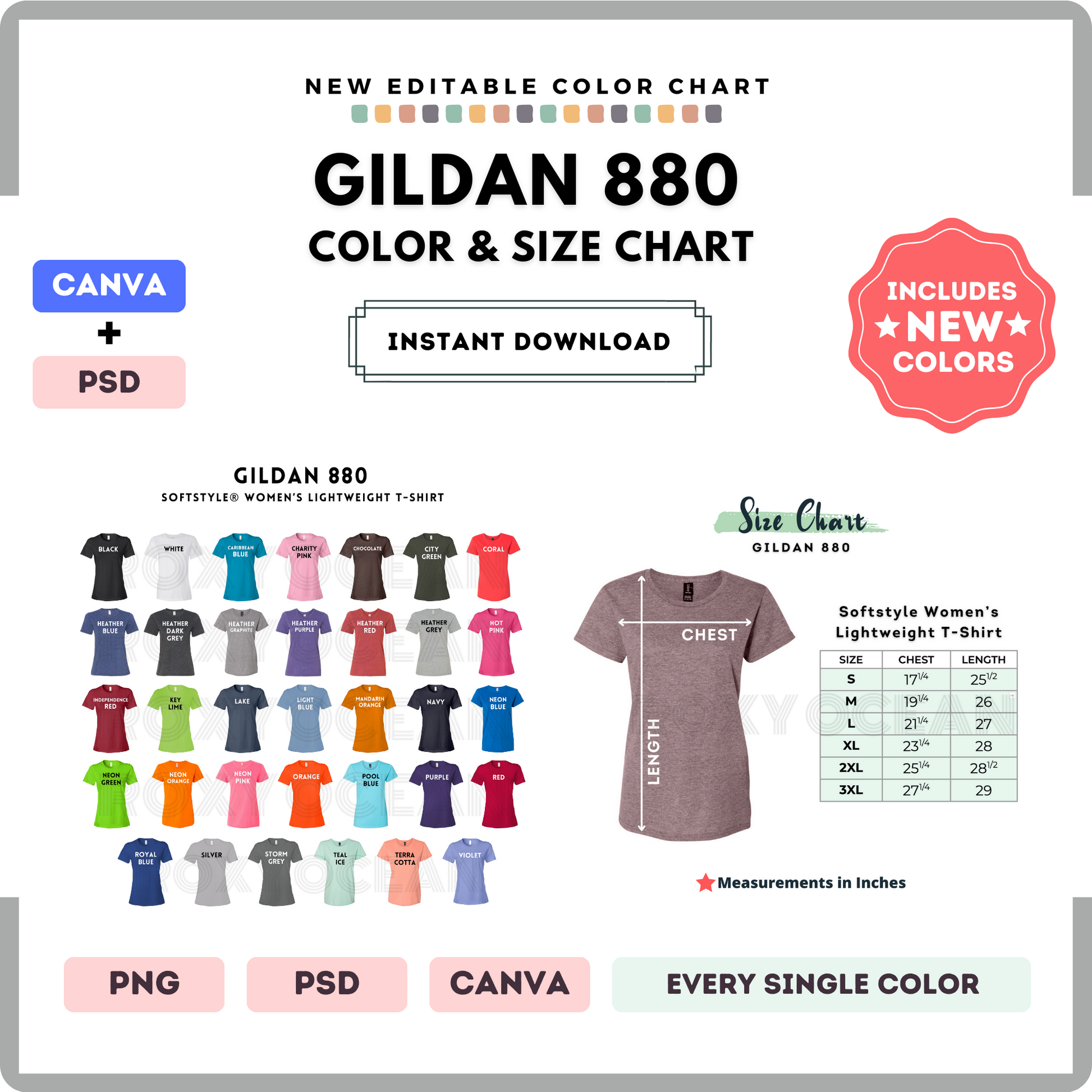 Gildan 880 Color and Size Chart