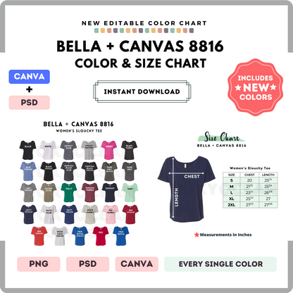 Bella Canvas 8816 Color and Size Chart