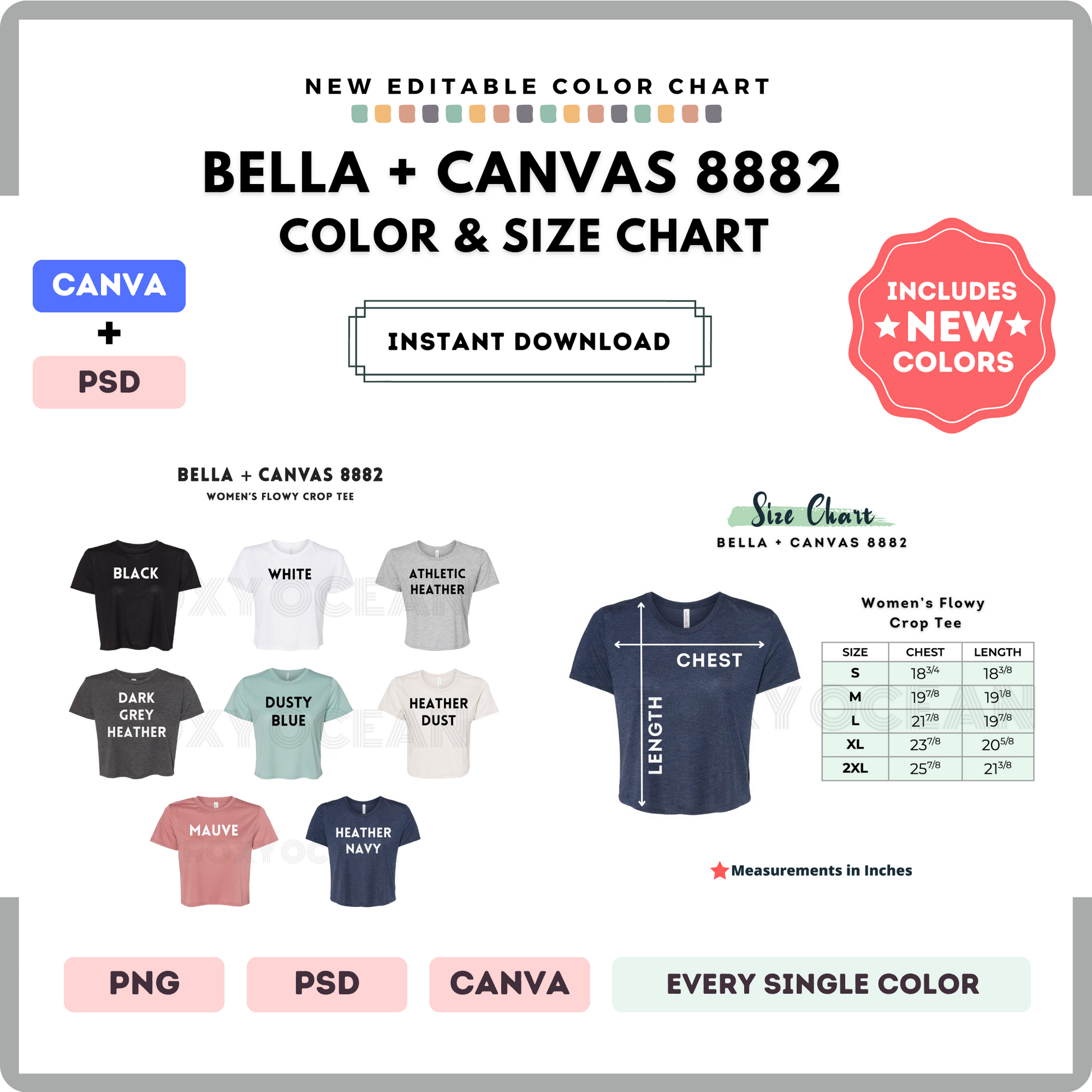 Bella Canvas 8882 Color and Size Chart