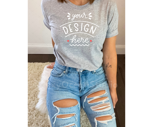 Bella Canvas 3001 Mockup – Athletic Heather Unisex T-Shirt Mockup on Model | Style 10