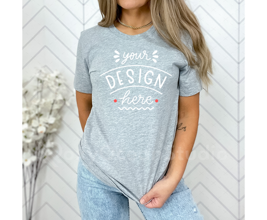 Bella Canvas 3001 Mockup – Athletic Heather Unisex T-Shirt Mockup on Model | Style 11