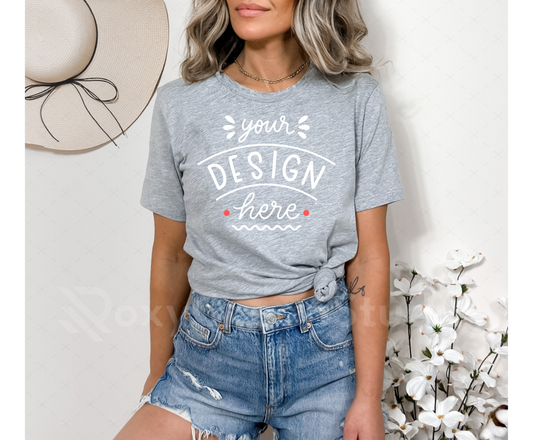 Bella Canvas 3001 Mockup – Athletic Heather Unisex T-Shirt Mockup on Model | Style 18