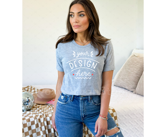 Bella Canvas 3001 Mockup – Athletic Heather Unisex T-Shirt Mockup on Model | Style 2