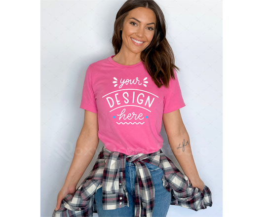 Bella Canvas 3001 Mockup – Charity Pink Unisex T-Shirt Mockup on Model | Style 5