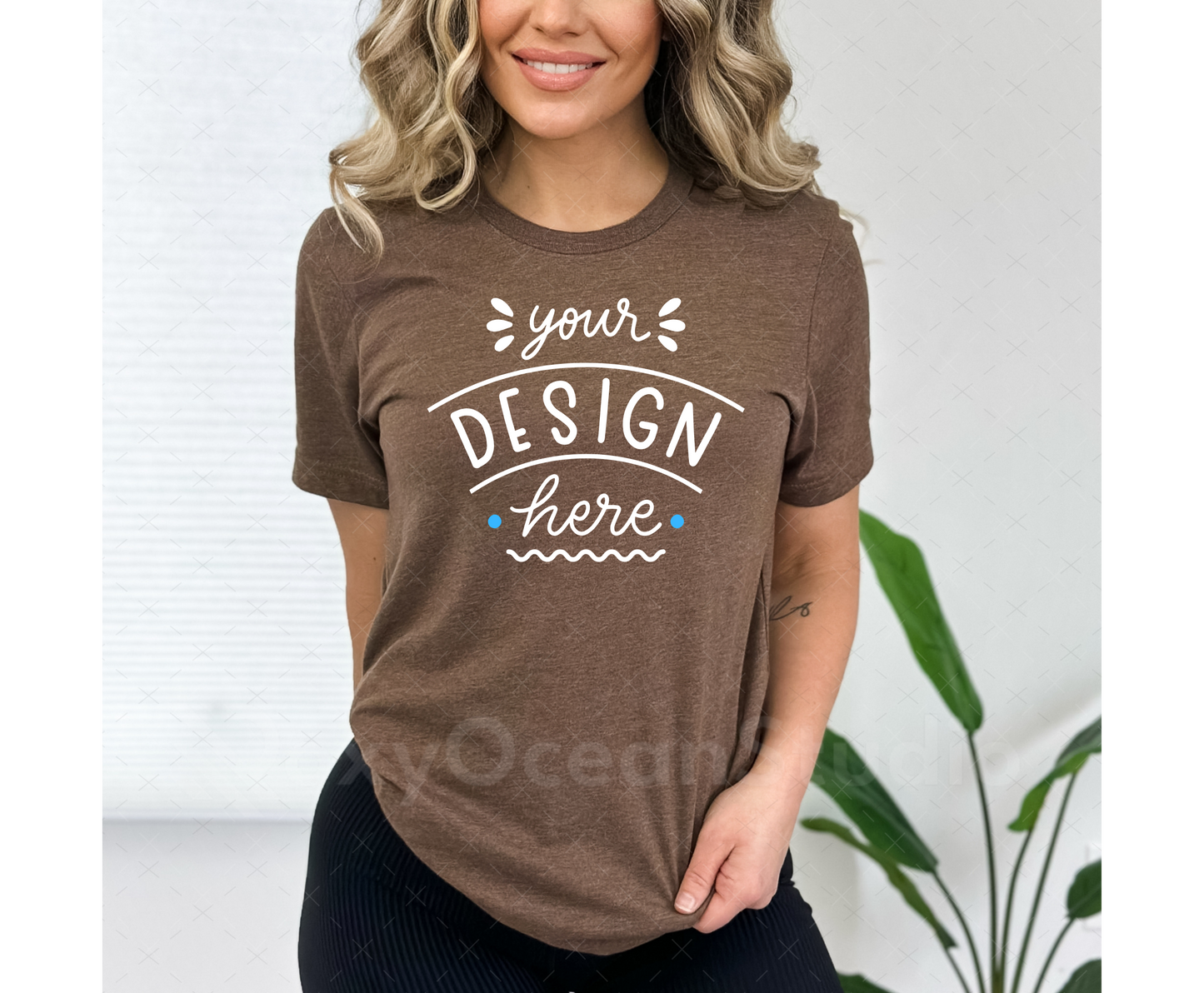 Bella Canvas 3001 Mockup – Heather Brown Unisex T-Shirt Mockup on Model | Style 4
