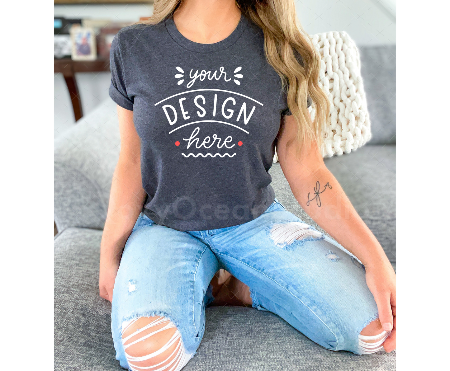 Bella Canvas 3001 Mockup – Heather Dark Grey T-Shirt Mockup on Model | Style 7