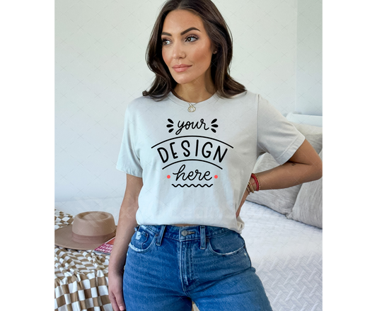 Bella Canvas 3001 Mockup – Heather Dust TShirt Mockup on Model | Style 2