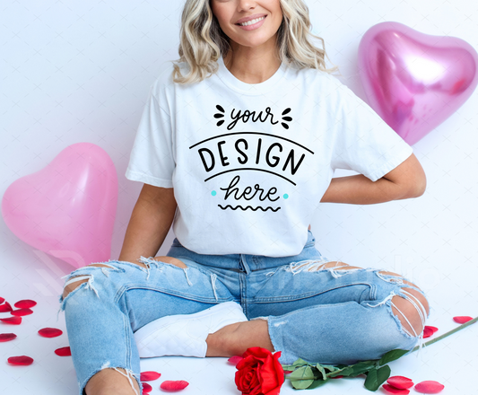 Comfort Colors 1717 Mockup – White T-Shirt Mockup on Model | Valentine’s Day Theme | Style 2