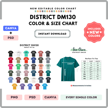 District DM130 Color and Size Chart