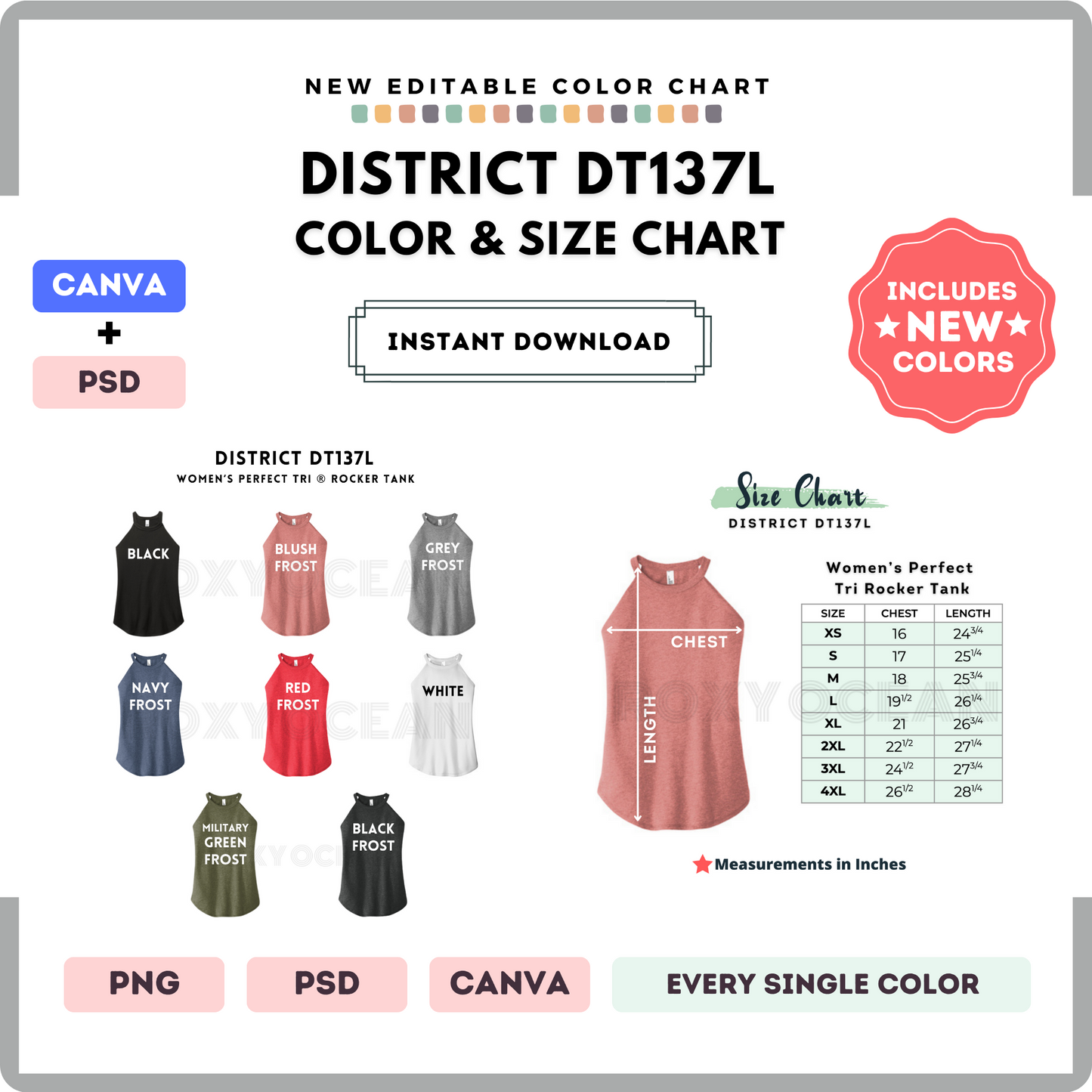 District DT137L Color and Size Chart