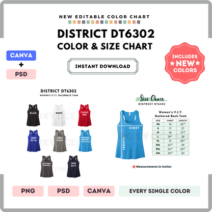 District DT6302 Color and Size Chart