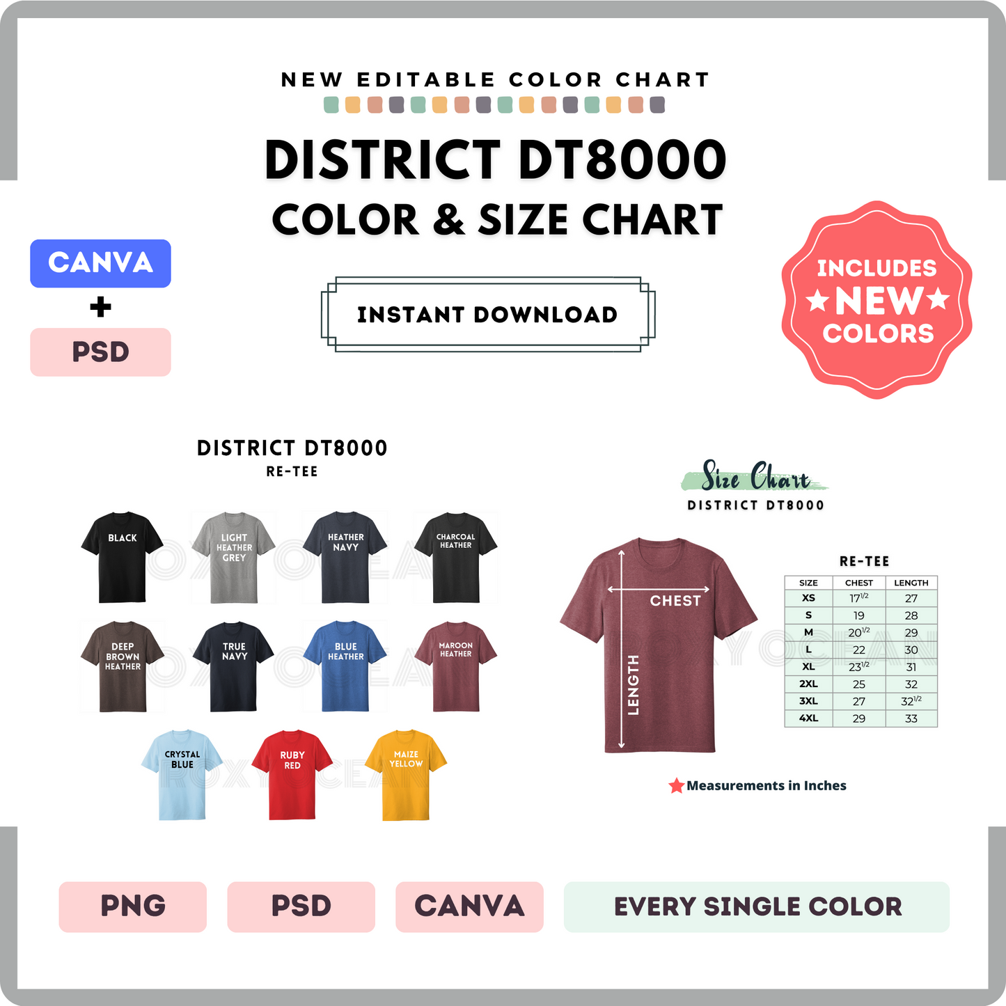District DT8000 Color and Size Chart