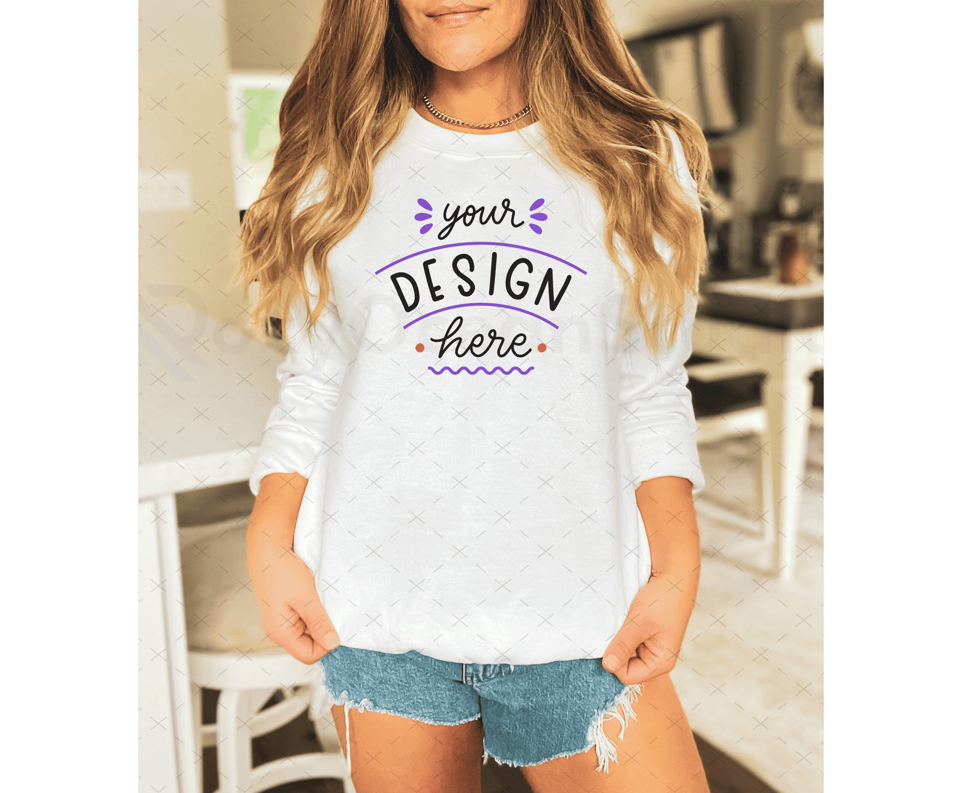 Gildan 18000 Mockup – White Sweatshirt on Model | Fall & Halloween Theme | Style 20