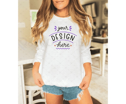 Gildan 18000 Mockup – White Sweatshirt on Model | Fall & Halloween Theme | Style 20