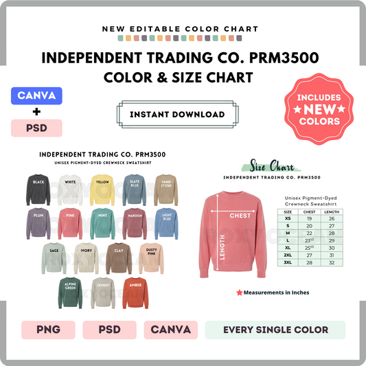 Independent Trading Co.PRM3500 Color and Size Chart