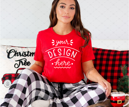 Bella Canvas 3001 Mockup – Red T-Shirt on Model | Christmas & Holidays Theme | Style 20