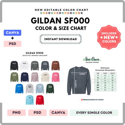 Gildan SF000 Color and Size Chart