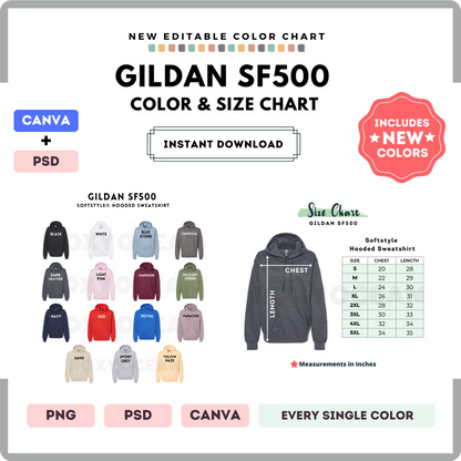 Gildan SF500 Color and Size Chart