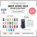 Editable Next Level 1533 Color + Size Chart