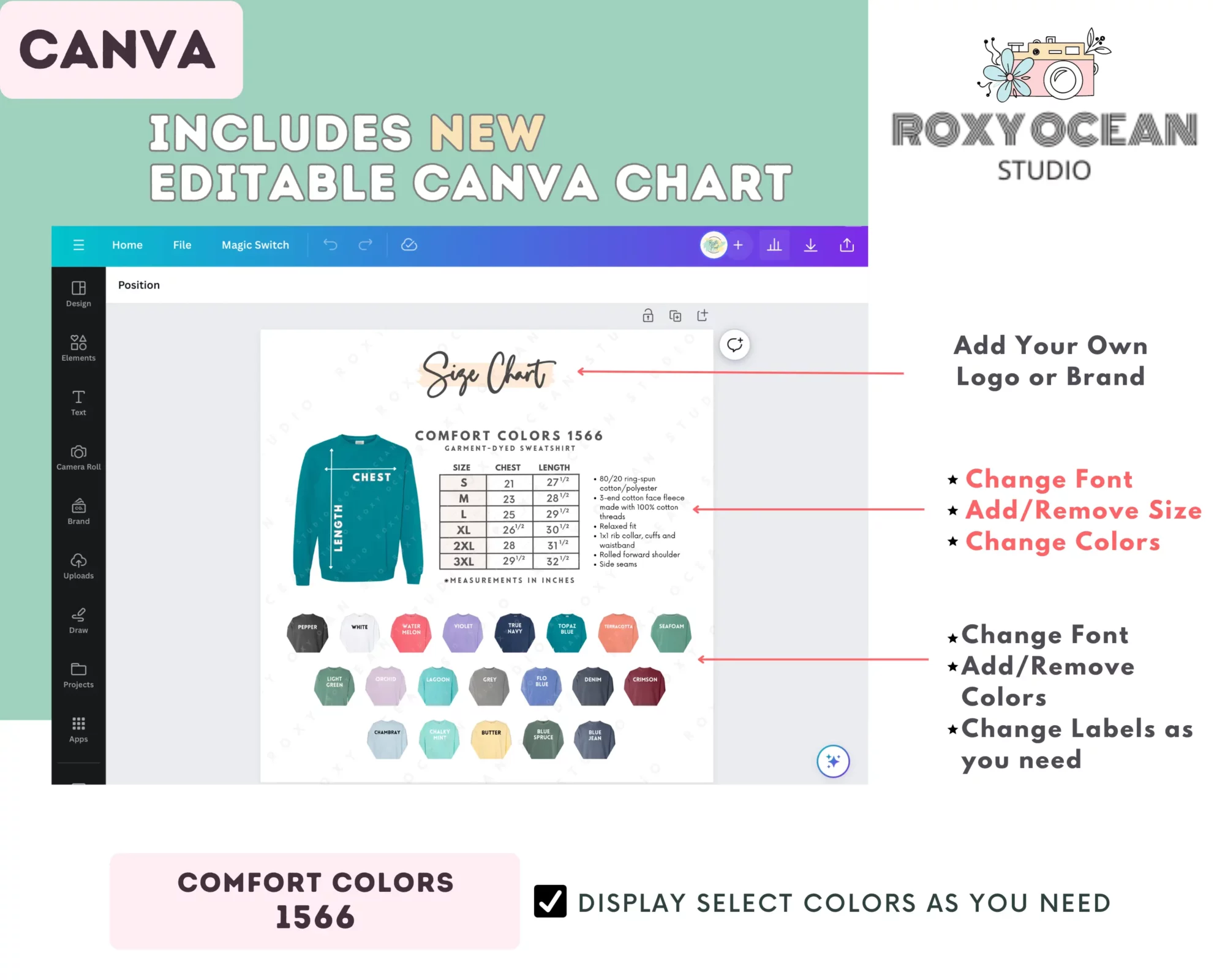 Editable Comfort Colors 1566 Size + Color Chart - Image 2