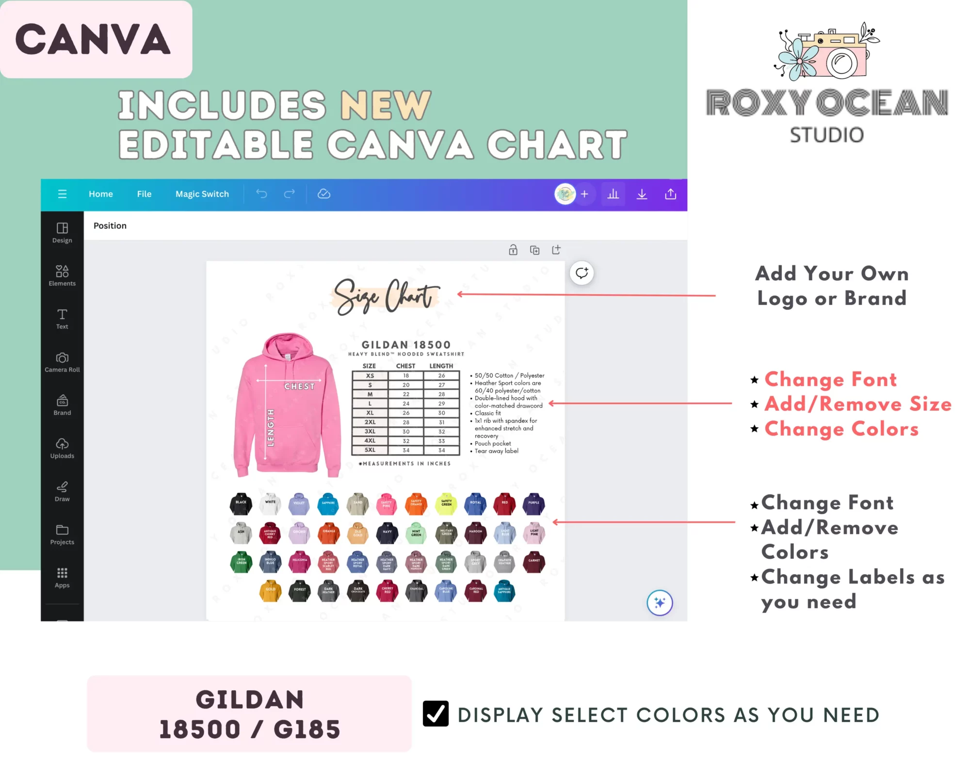 Editable Gildan 18500 Size + Color Chart - Image 2