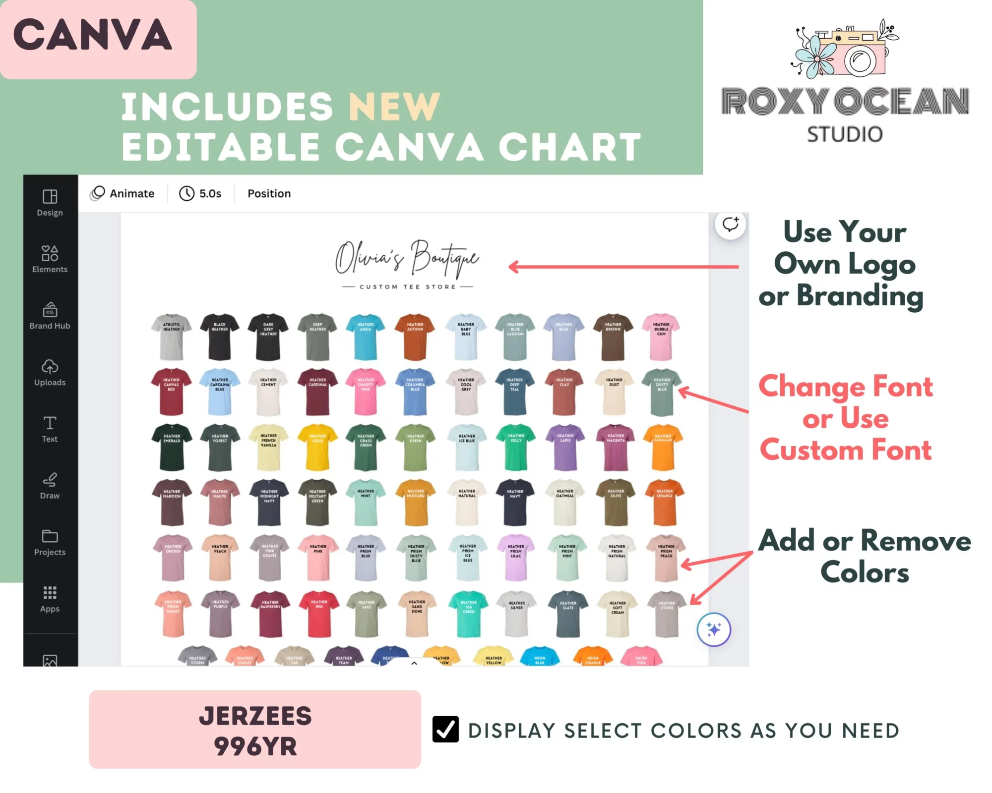 Editable Jerzees 996YR Color + Size Chart - Image 2