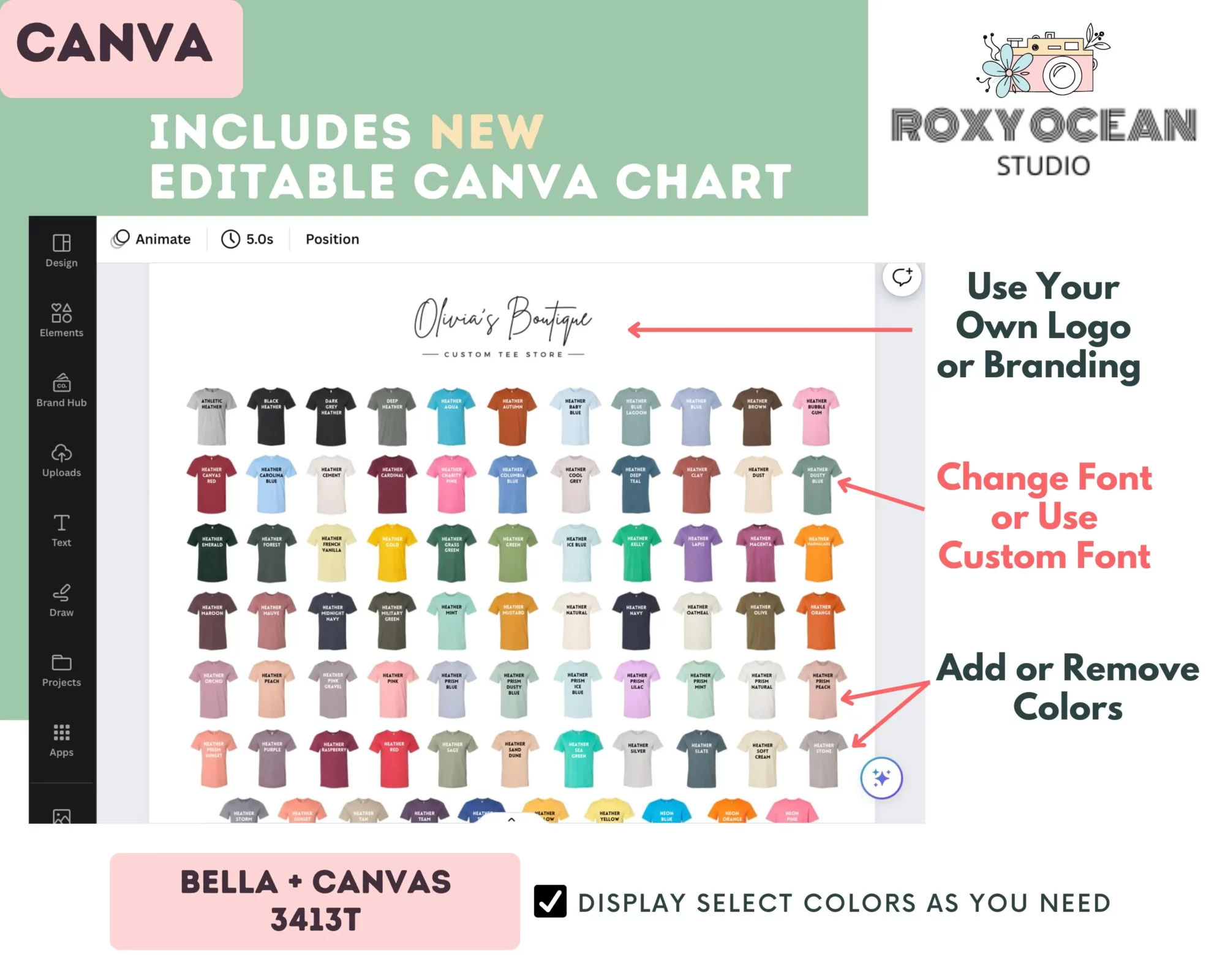 Editable Bella Canvas 3413T Color + Size Chart - Image 2